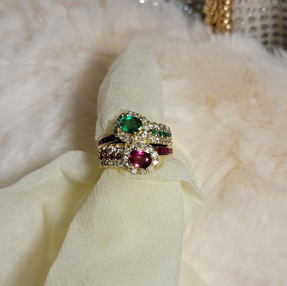 18 K ring with high-quality natural ruby, emerald, and diamonds. - Picture 2 of 6